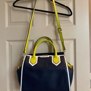 Vince Camuto Navy/White/Yellow Leather Satchel/Shoulder Handbag